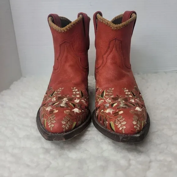 Liberty Boots Womens Size 7 Embroiderd Floral Red Leather Cowgirl Western Shoes - Picture 2 of 9